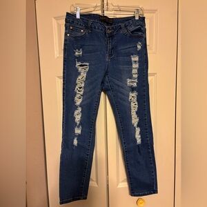 Trendy Distressed Skinny Jeans in Deep Blue